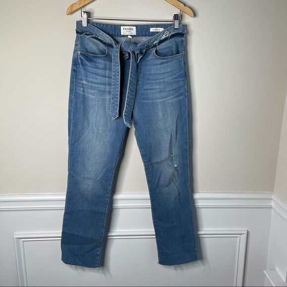 FRAME Le High Straight belt tie high rise jeans 27 - Picture 2 of 7